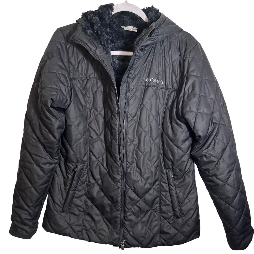 Columbia Copper Crest Plush Fleece Lined Hooded‎ Quilted Jacket Black Size Large